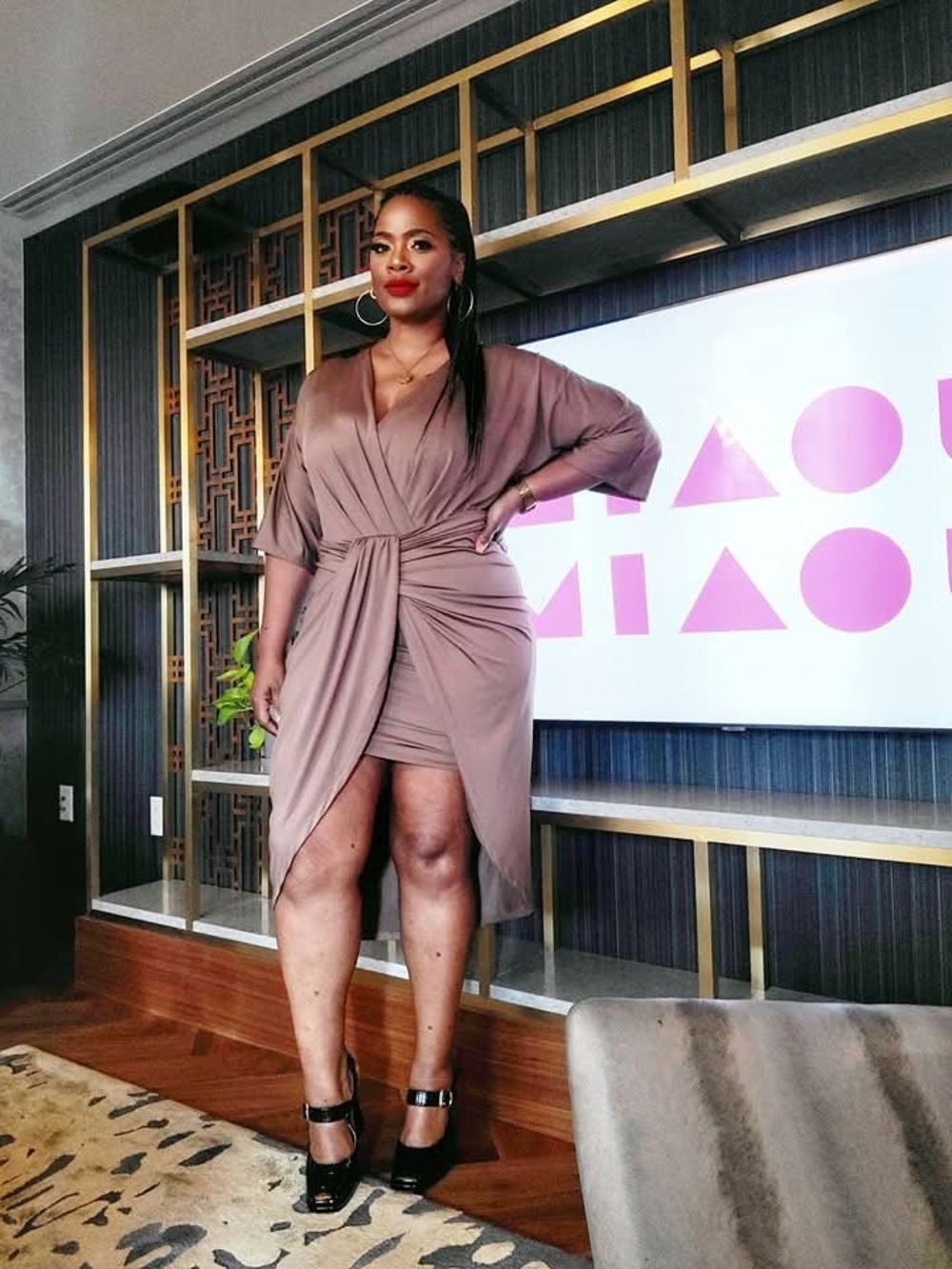 Elegant Taupe High-Low Wrap Dress